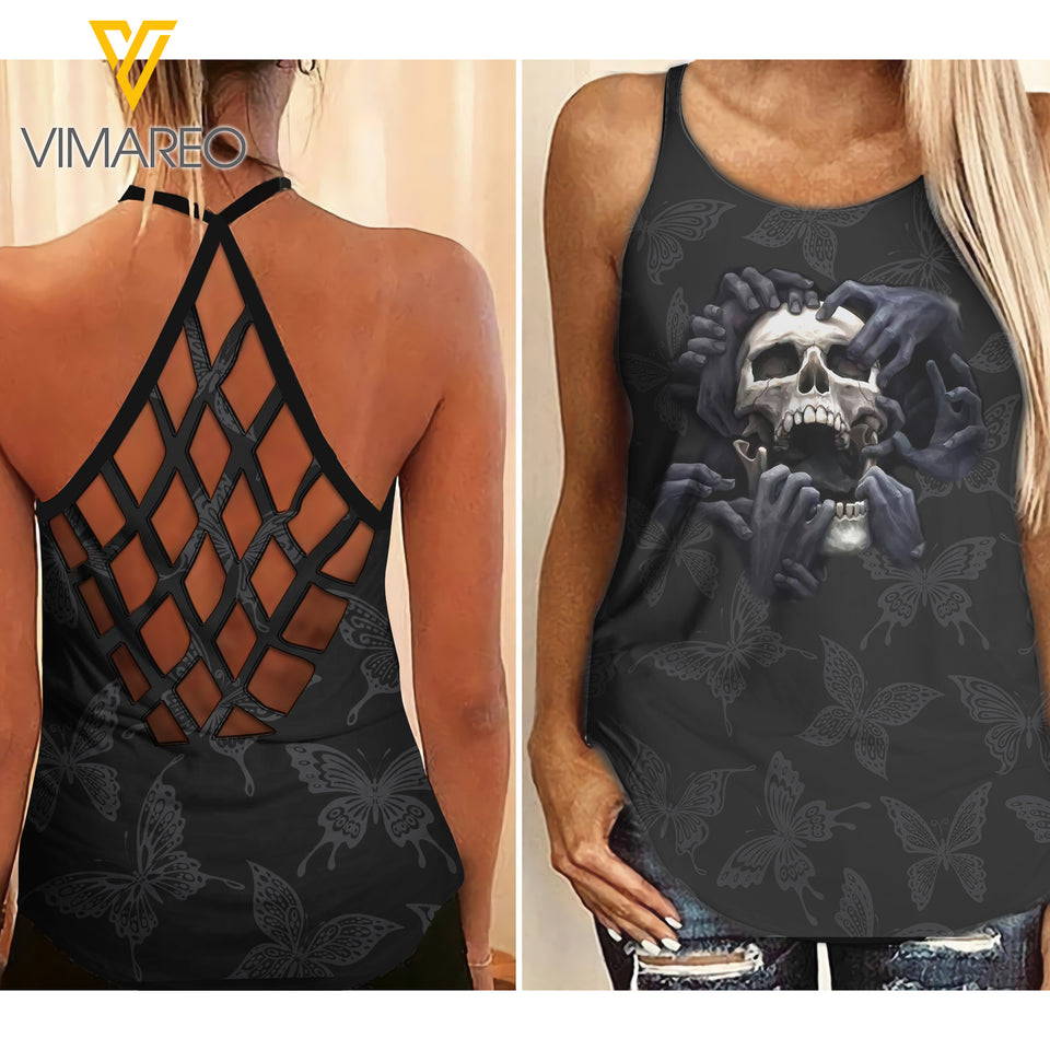 SKULL GIRL CRISS-CROSS TANK TOP/LEGGING