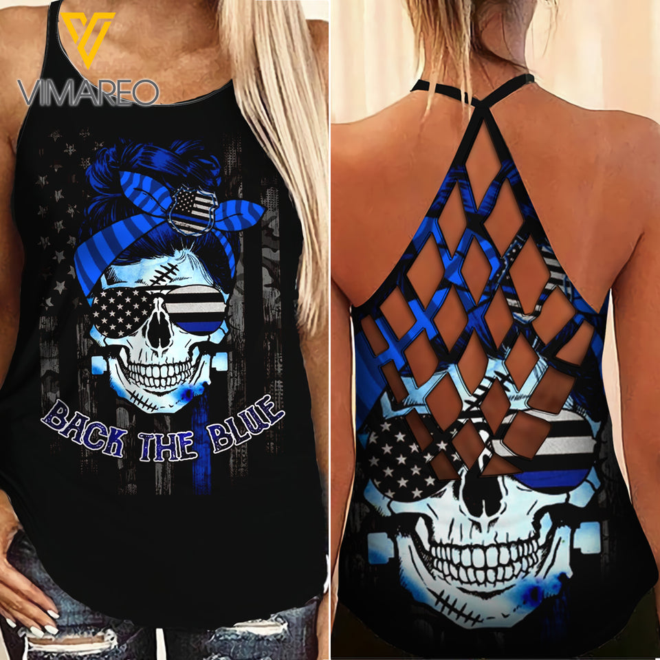BACK THE BLUE CRISS-CROSS TANK TOP/LEGGING