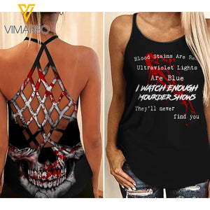 SKULL GIRL CRISS-CROSS OPEN BACK CAMISOLE TANK TOP