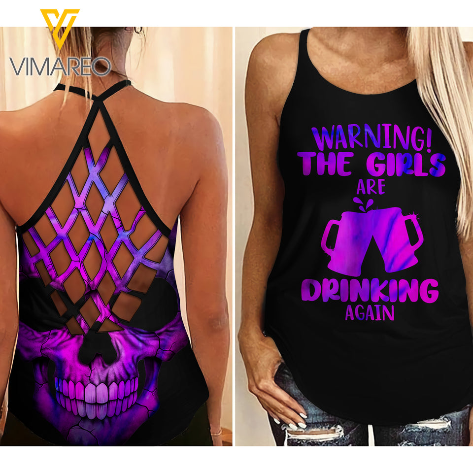 DRINKING WARNING GIRL CRISS-CROSS TANK TOP