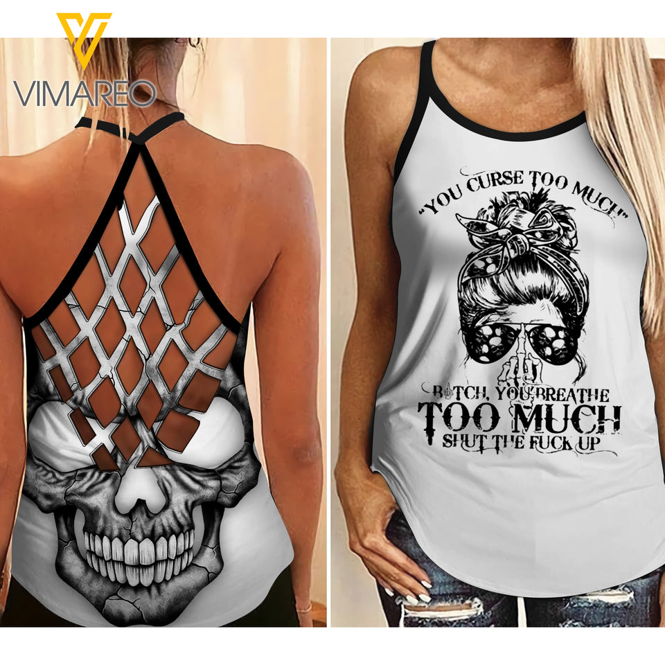 SKULL GIRL CRISS-CROSS OPEN BACK CAMISOLE TANK TOP