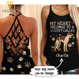 PERSONALIZED WHIPPET DOG CRISS-CROSS OPEN BACK CAMISOLE TANK TOP