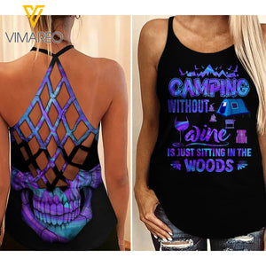 CAMPING WITHOUT WINE CRISS-CROSS OPEN BACK CAMISOLE TANK TOP