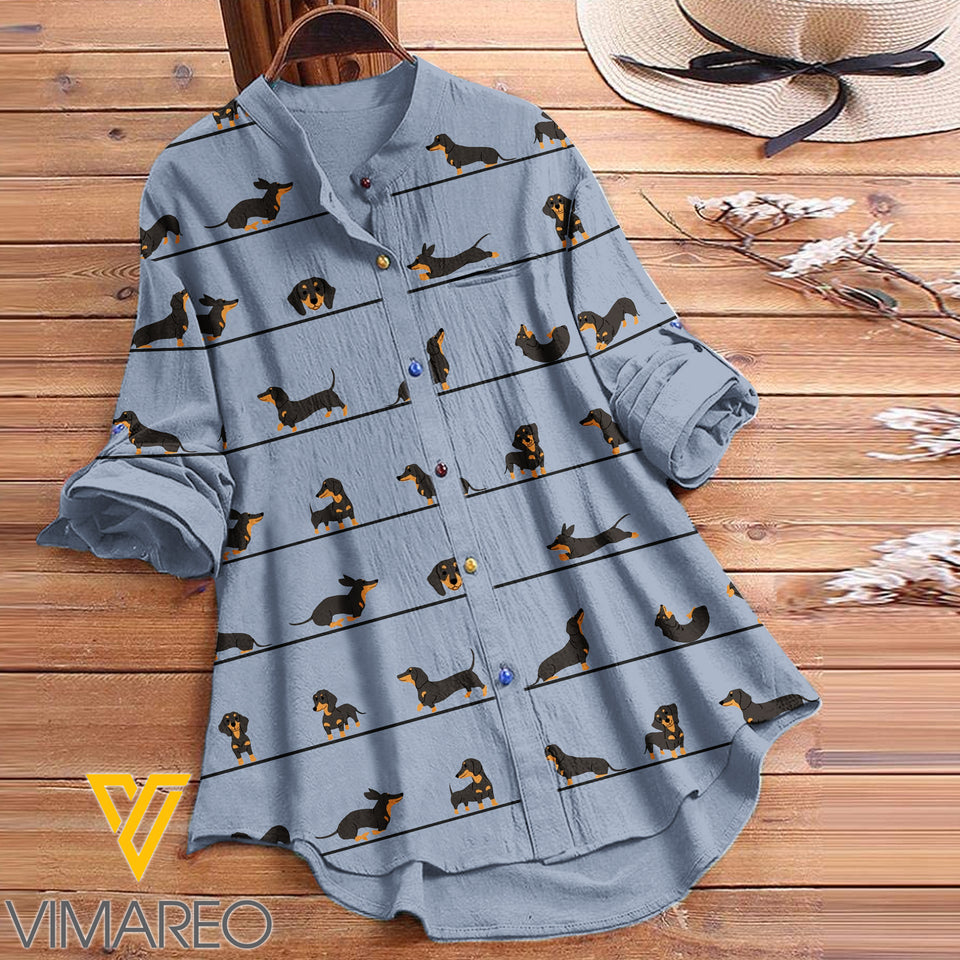 DACHSHUND DOG PRINT VINTAGE BLOUSE