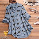 DACHSHUND DOG PRINT VINTAGE BLOUSE