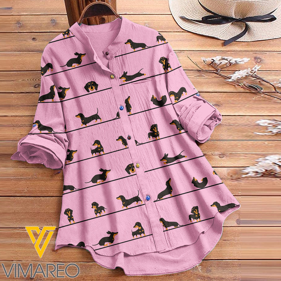 DACHSHUND DOG PRINT VINTAGE BLOUSE