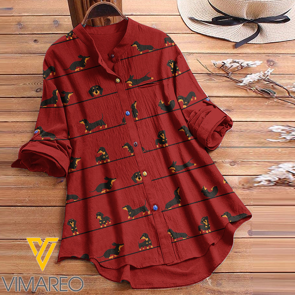 DACHSHUND DOG PRINT VINTAGE BLOUSE