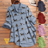 DACHSHUND DOG PRINT VINTAGE BLOUSE
