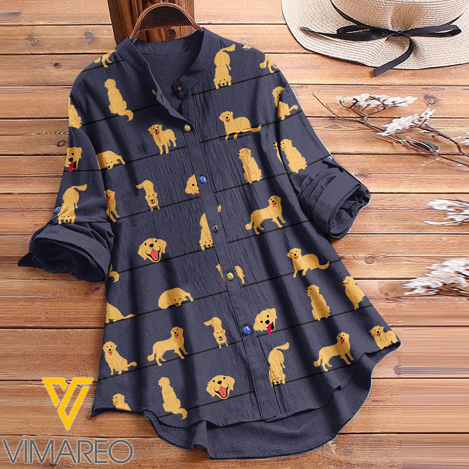 GOLDEN RETRIEVER DOG PRINT VINTAGE BLOUSE