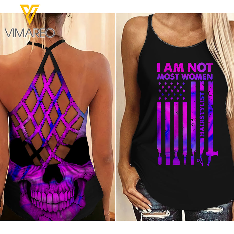 HAIR STYLIST WOMEN CRISS-CROSS OPEN BACK CAMISOLE TANK TOP