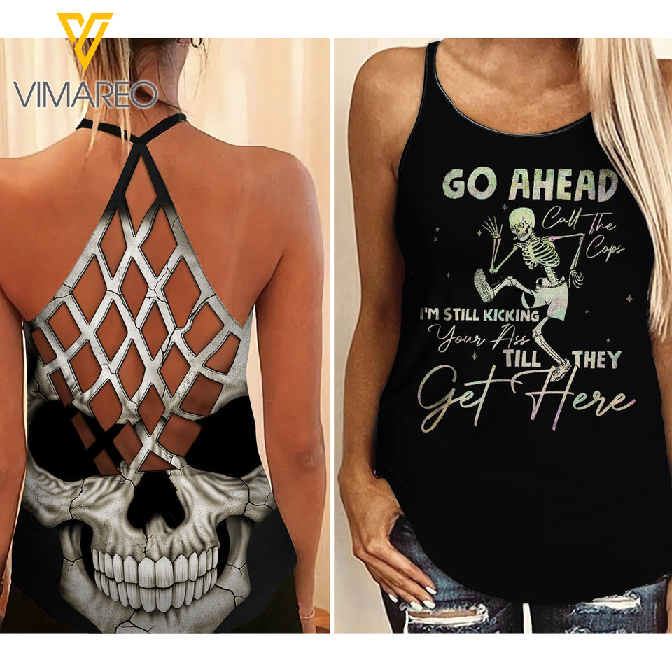 GO AHEAD SKELETON CRISS-CROSS OPEN BACK CAMISOLE TANK TOP