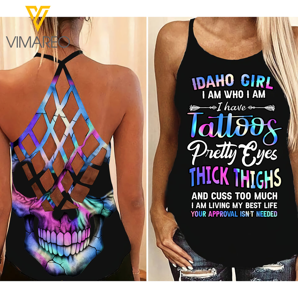 IDAHO GIRL CRISS-CROSS OPEN BACK CAMISOLE TANK TOP