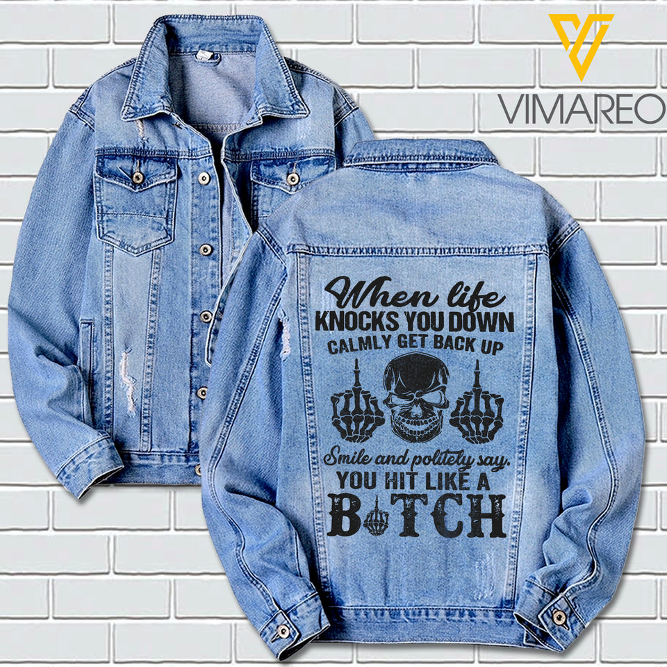 LIFE KNOCKS YOU DOWN SKULL DENIM JACKET UNISEX PRINTED NEY23T