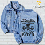 LIFE KNOCKS YOU DOWN SKULL DENIM JACKET UNISEX PRINTED NEY23T