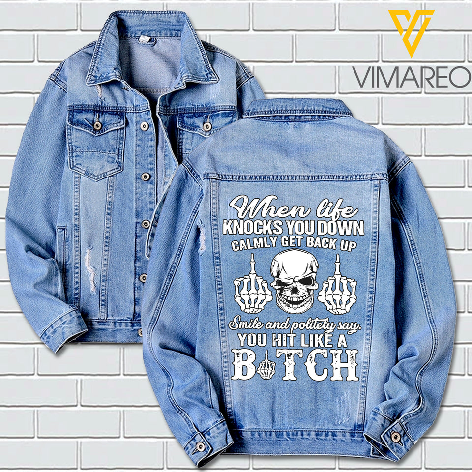 LIFE KNOCKS YOU DOWN SKULL DENIM JACKET UNISEX PRINTED NEY23T