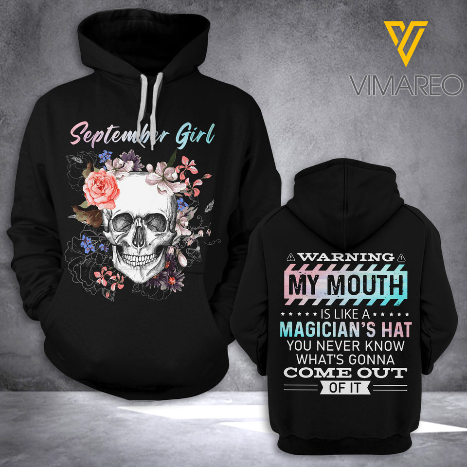 SEPTEMBER GIRL LOVES SKULL HOODIE 3D PRINTED NEY108