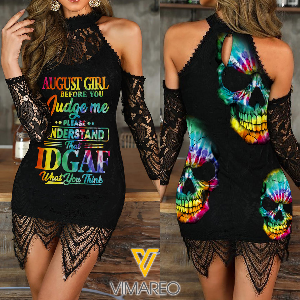 AUGUST GIRL TIE DYE  LACE CUTOUT SHOULDER BODYCON NEYQ18