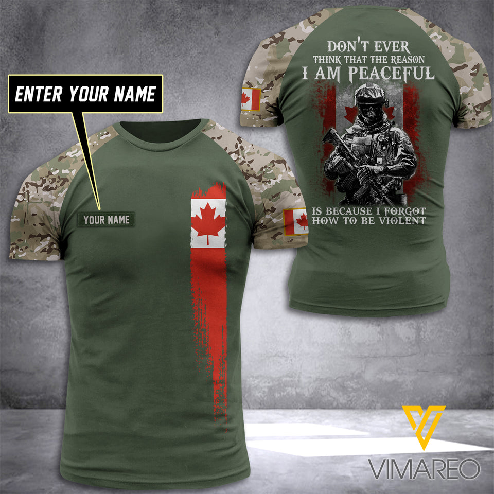 PERSONALIZED  CANADA WARRIOR / ARMY 3D PRINTED SHIRT YYTT