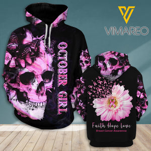 October Girl Breast Cancer Awareness 3D Hoodie Printed NEY15T