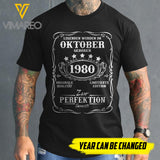 CUSTOMIZED BORN IN OCTOBER 19XX PRINTED 3D TSHIRT YYTT13