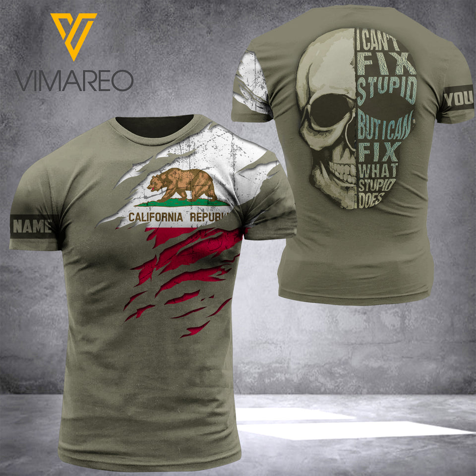 CUSTOMIZED CALIFORNIA FLAG 3D PRINTED TSHIRT YYQQ