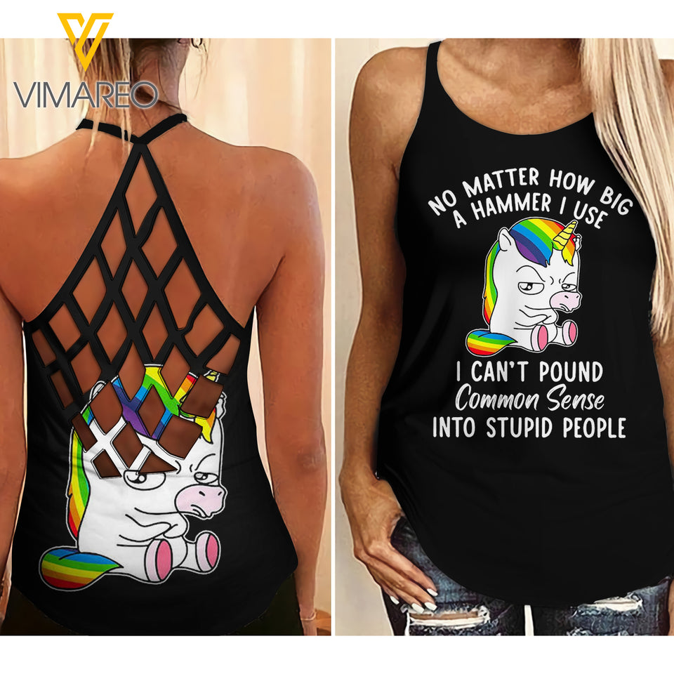 Unicorn Common Sense Criss-Cross Open Back Camisole Tank Top NEYQ28