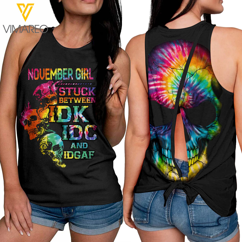 November Girl With Skull Tie-Breaker Sleeveless Top, Summer Tank Top NEY23Q