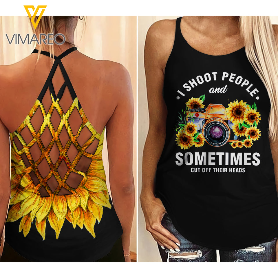 PHOTOGRAPHER Criss-Cross Open Back Camisole Tank Top YYTT
