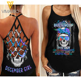 December Girl Buckle up Buttercup Criss-Cross Open Back Camisole Tank Top