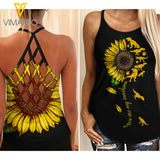 DINOAUR WITH SUNFLOWER Criss-Cross Open Back Camisole Tank Top YYQQ