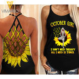 OCTOBER GIRL LOVE YOGA AND SUNFLOWER  Criss-Cross Open Back Camisole Tank Top