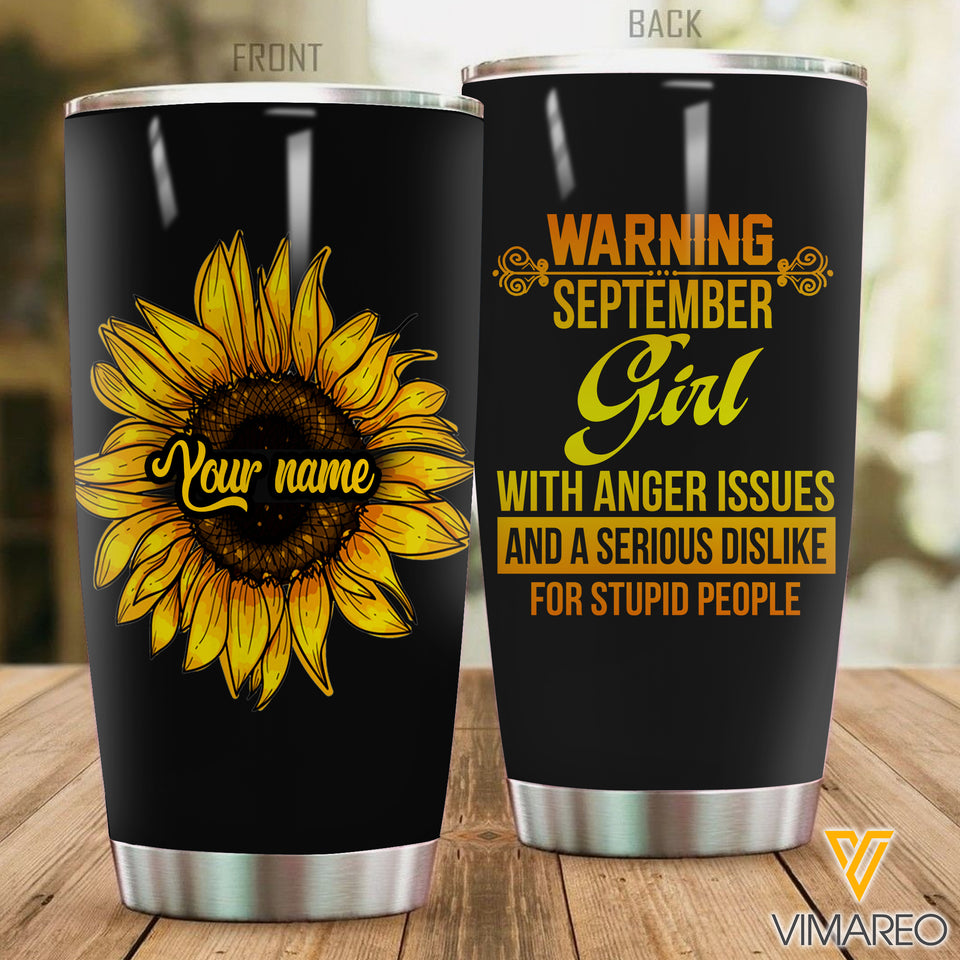 CUSTOMIZED SEPTEMBER GIRL WITH SUNFLOWER TUMBLER