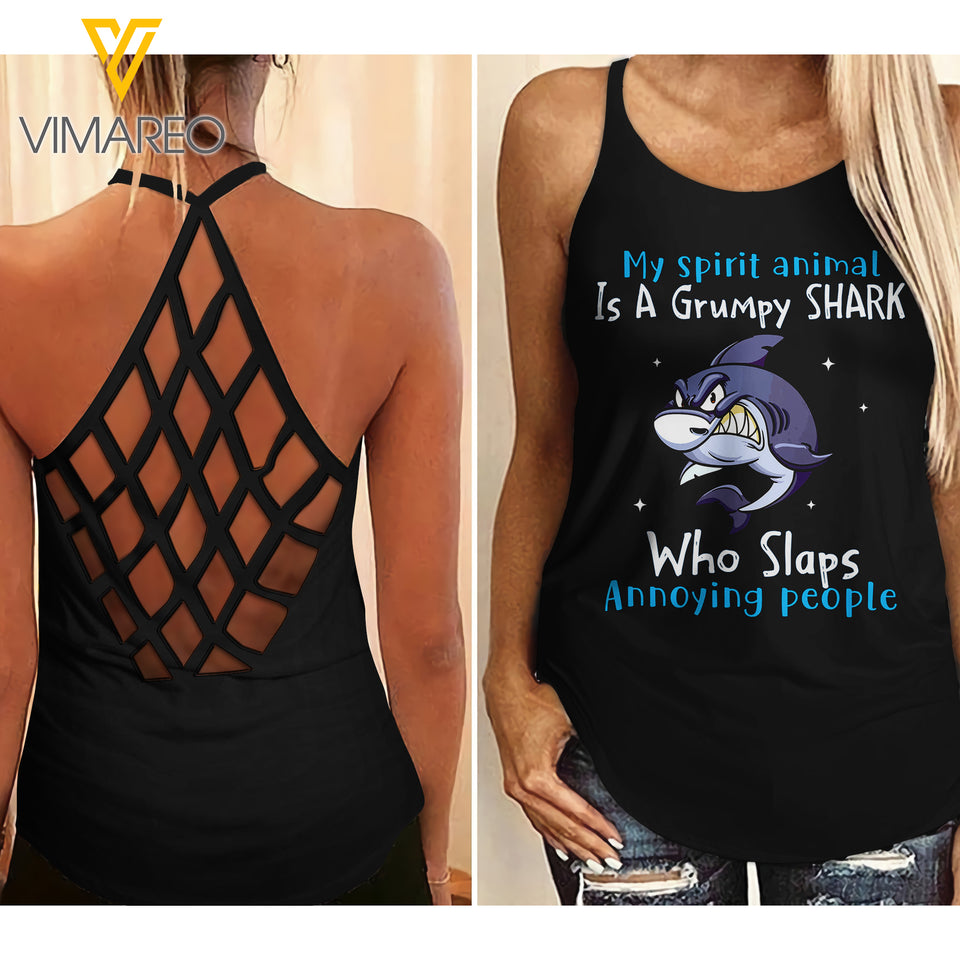 SHARK GIRL Criss-Cross Open Back Camisole Tank Top YYQQ