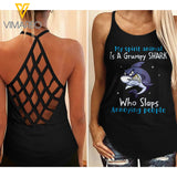 SHARK GIRL Criss-Cross Open Back Camisole Tank Top YYQQ