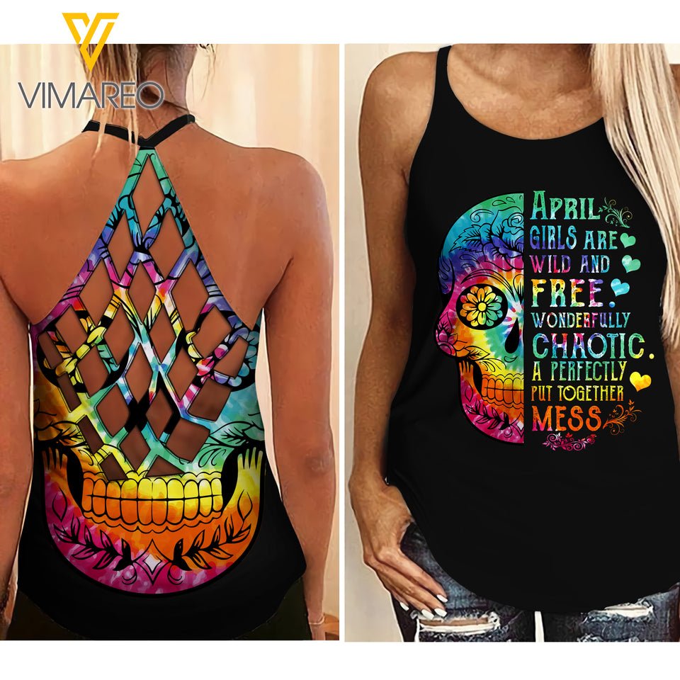 Chaotic April Girls Criss-Cross Open Back Camisole Tank Top/ Legging VMYY