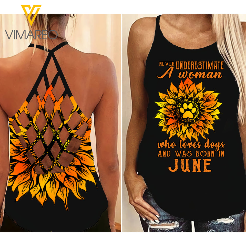 June Women loves dogs Criss-Cross Open Back Camisole Tank Top VMYY