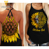 October Girl With Sunflower Criss-Cross Open Back Camisole Tank Top YYTT