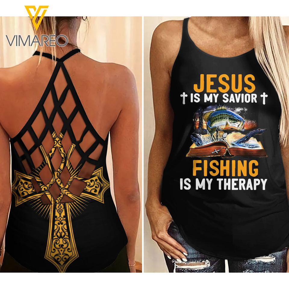 Fishing girl Criss-Cross Open Back Camisole Tank Top 1904NGBVQ
