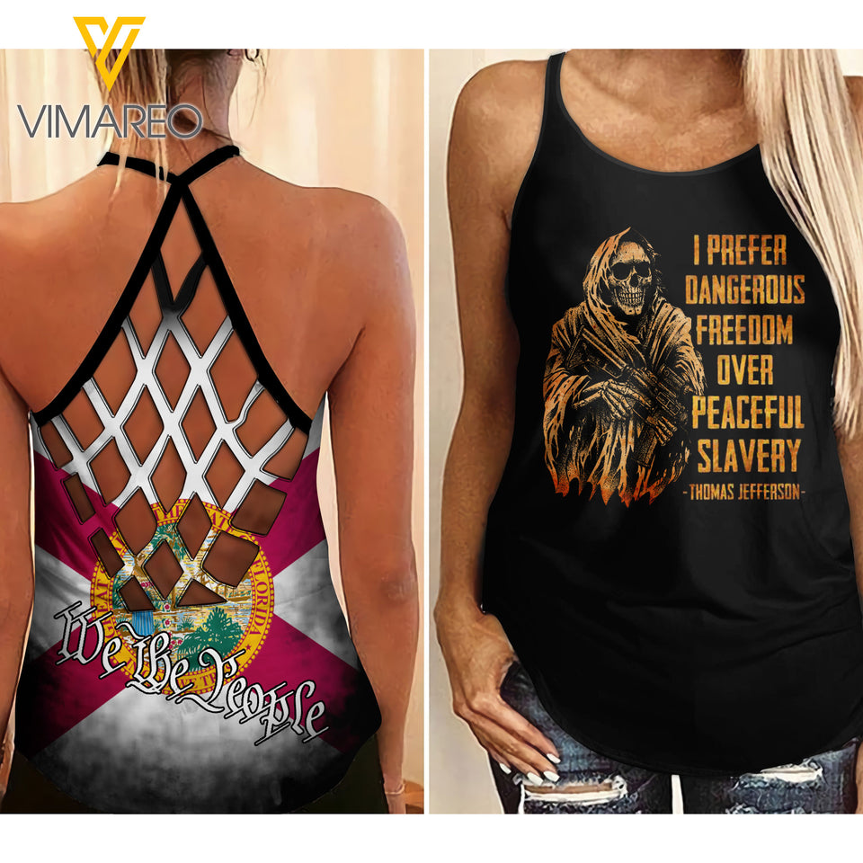 Florida Flag girl Criss-Cross Open Back Camisole Tank Top 1604NGBVQ