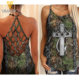 Hunting girl Criss-Cross Open Back Camisole Tank Top 0204NGBVQ
