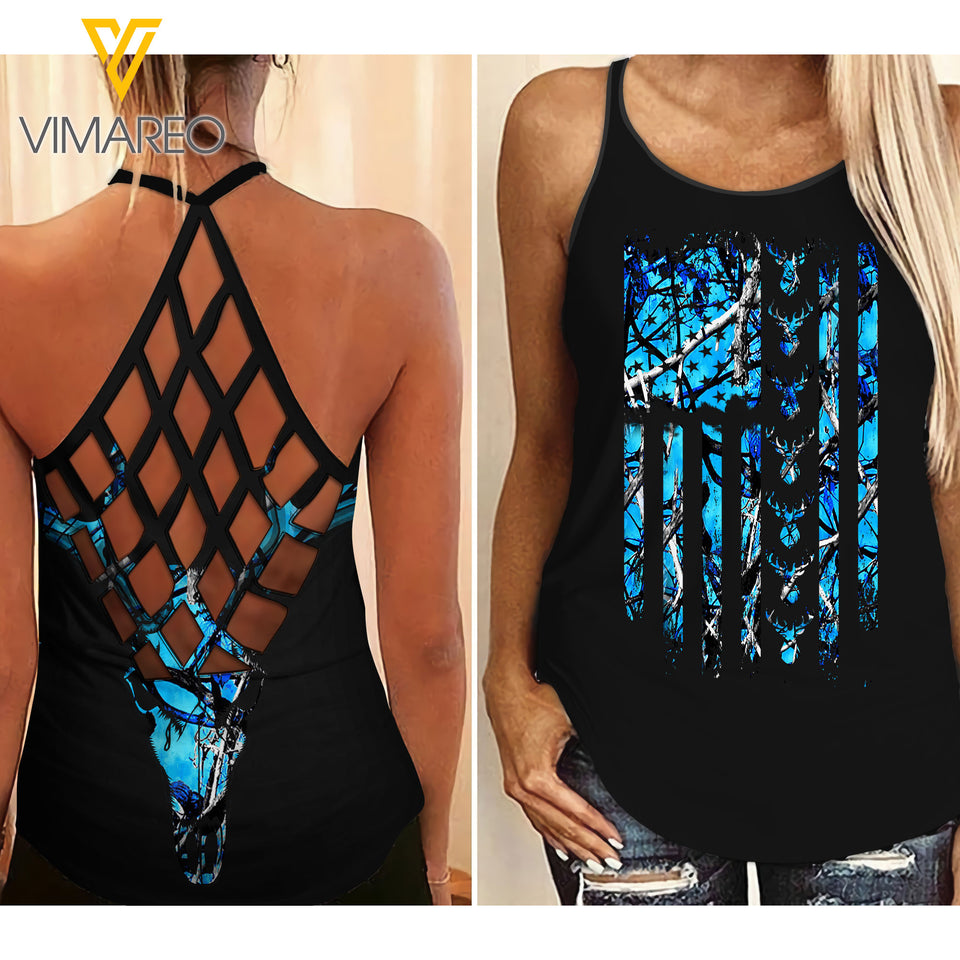 Deer Hunting Country Girl Criss-Cross Open Back Camisole Tank Top 0804NGBVQ