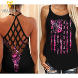 Deer Hunting Country Girl Criss-Cross Open Back Camisole Tank Top 0804NGBVQ