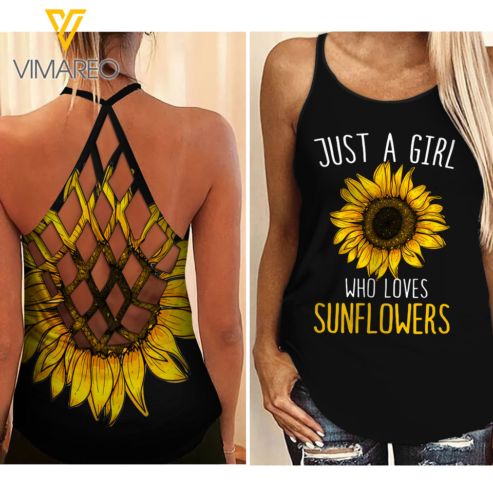 Sunflower Girl Criss-Cross Open Back Camisole Tank Top 1803NGBQ