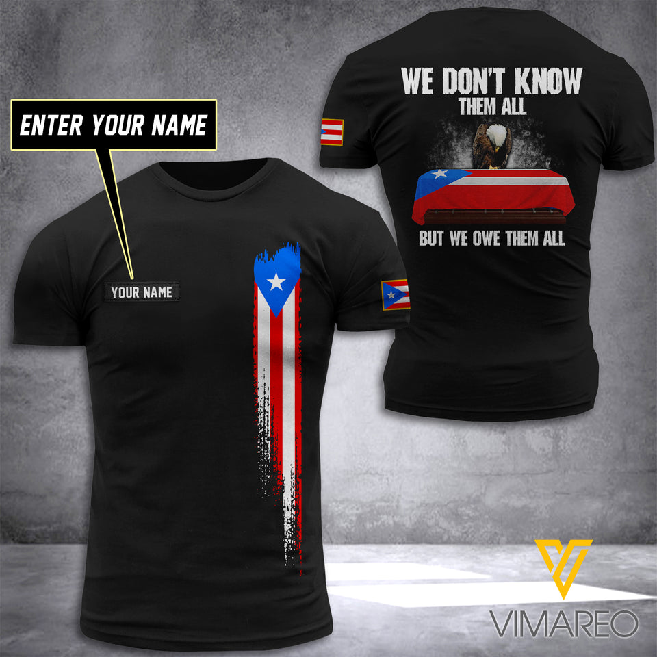 Customized PUERTO RICO ARMY 3D PRINTED TSHIRT 2904NGBTH