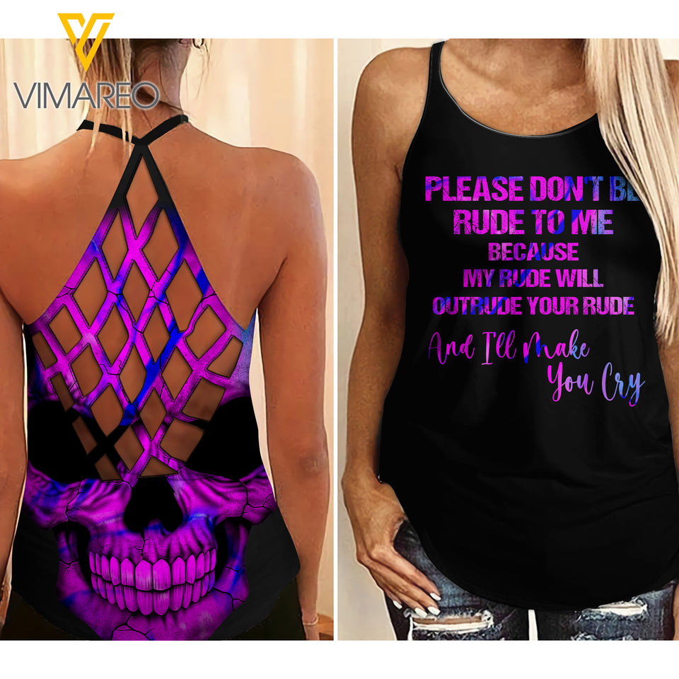 Tattooed girl Criss-Cross Open Back Camisole Tank Top 0204NGBT