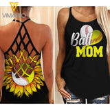 Baseball Mother's day Criss-Cross Open Back Camisole Tank Top 1204NGBTH
