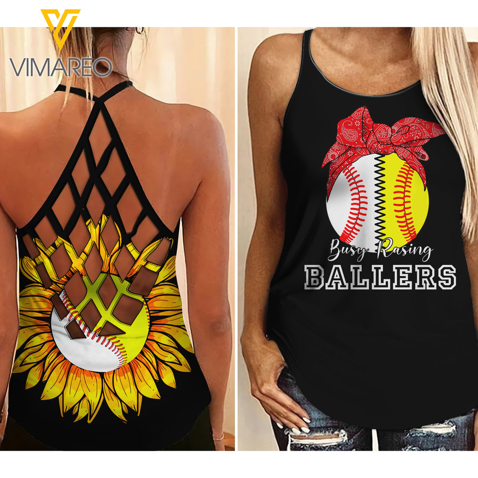 Baseball Mother's day Criss-Cross Open Back Camisole Tank Top 1204NGBTH
