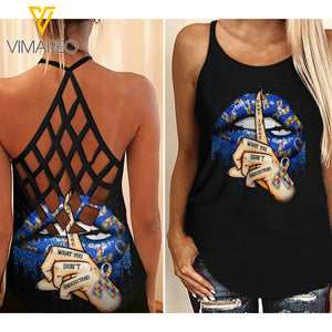 AUTISM Criss-Cross Open Back Camisole Tank Top 0104NGBN