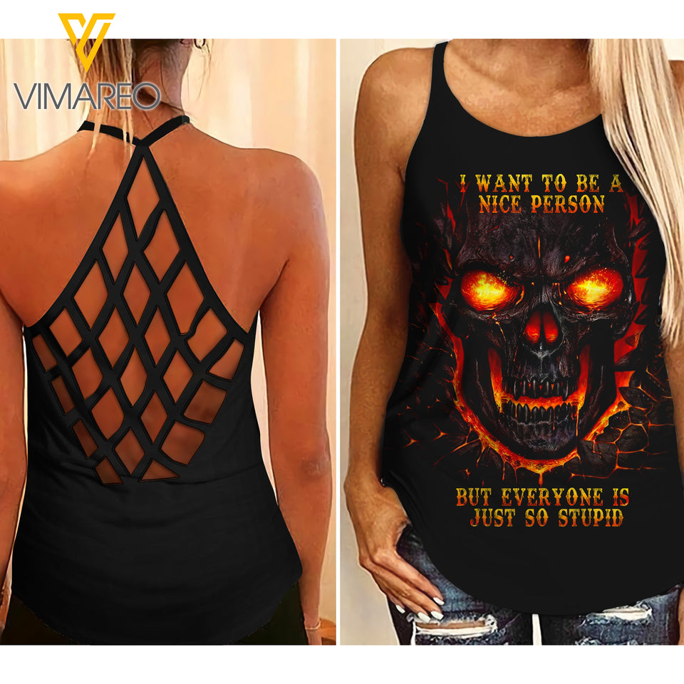 SKULL GIRL CRISS-CROSS TANK TOP 1808N