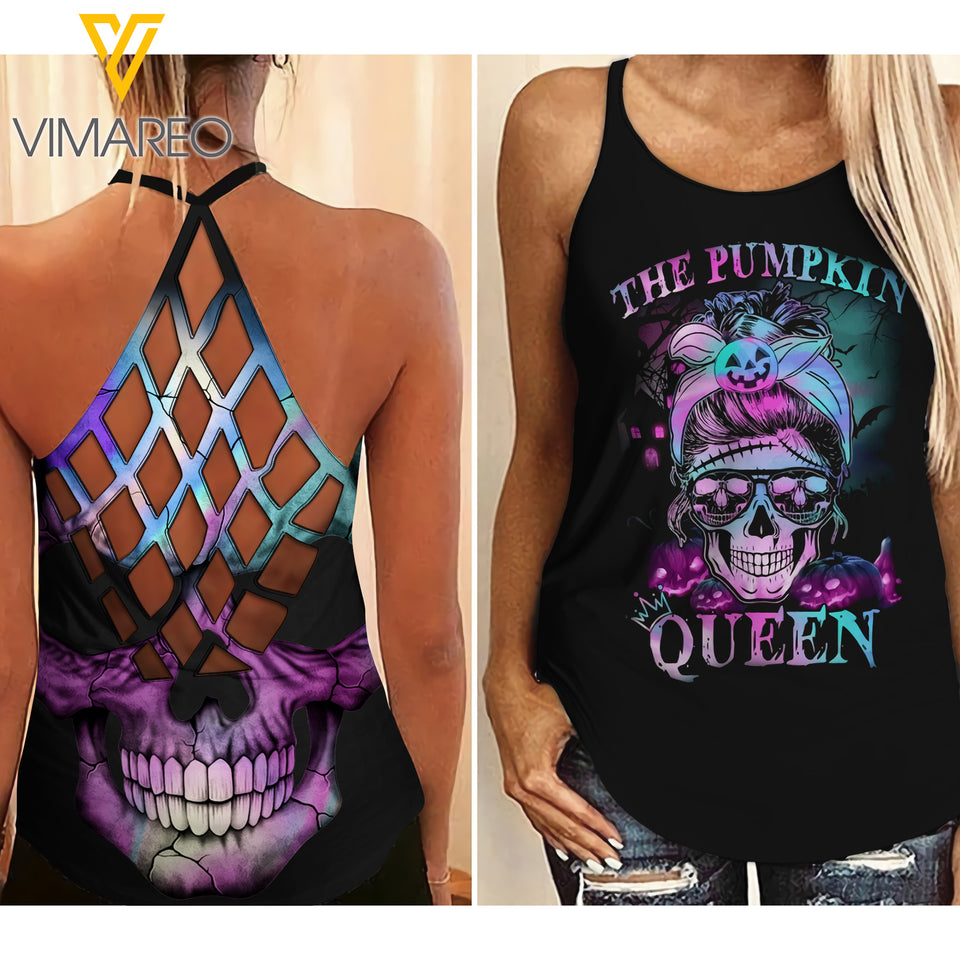 Skull girl Criss-Cross Open Back Camisole Tank Top 0609N